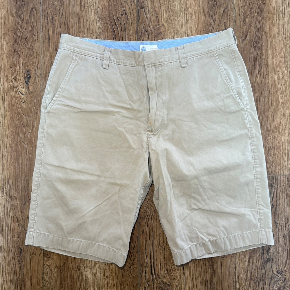 J.Crew Mens Beige Chino Shorts Tan 100% Cotton Flat Front Size 32 Preppy